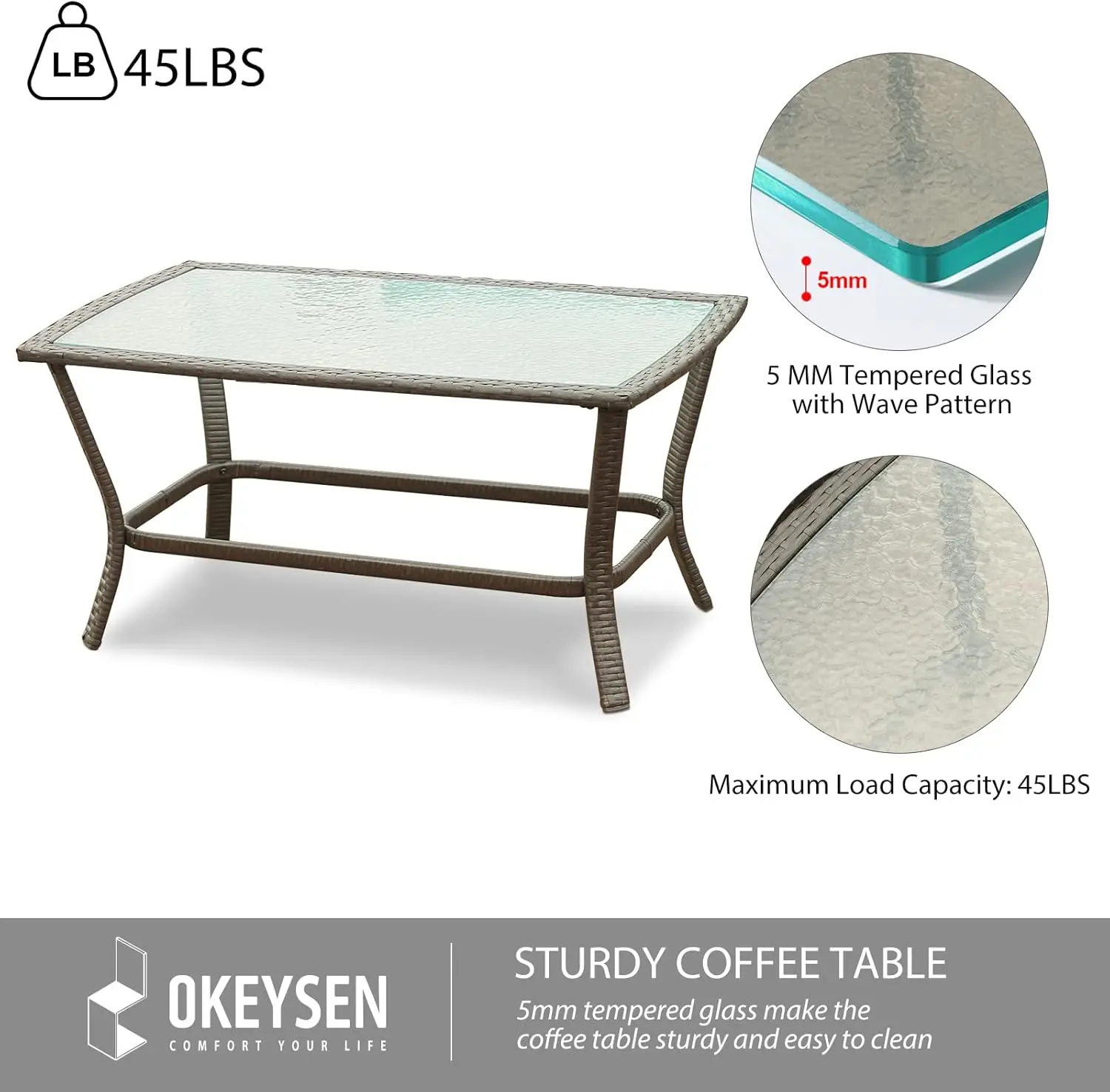 Set da patio in vimini da 4 pezzi con divanetto, tavolino da caffè, sedie per uso esterno (grigio)