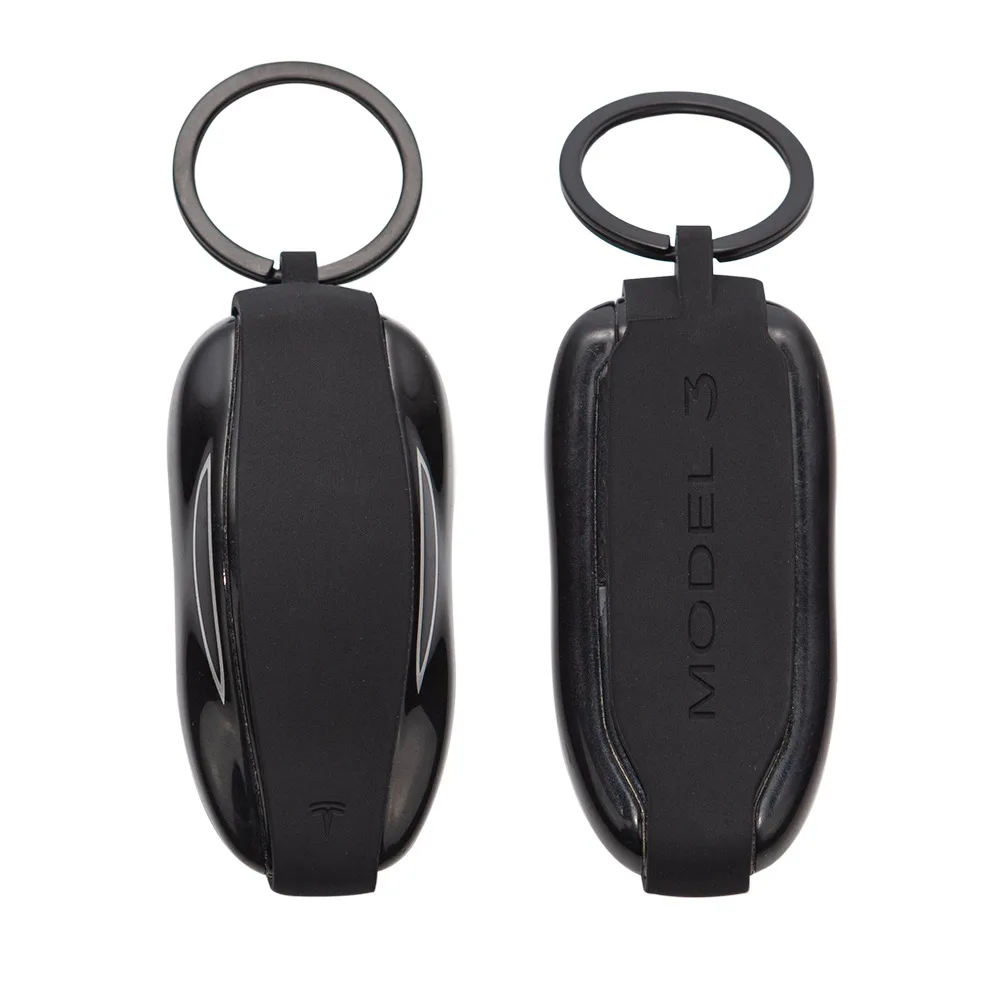 Car Key Fob Case Silicone Band With Metal Keychain For Tesla Model Y 3 X S Accessories Holder Full Coverage Half Wrapped Case