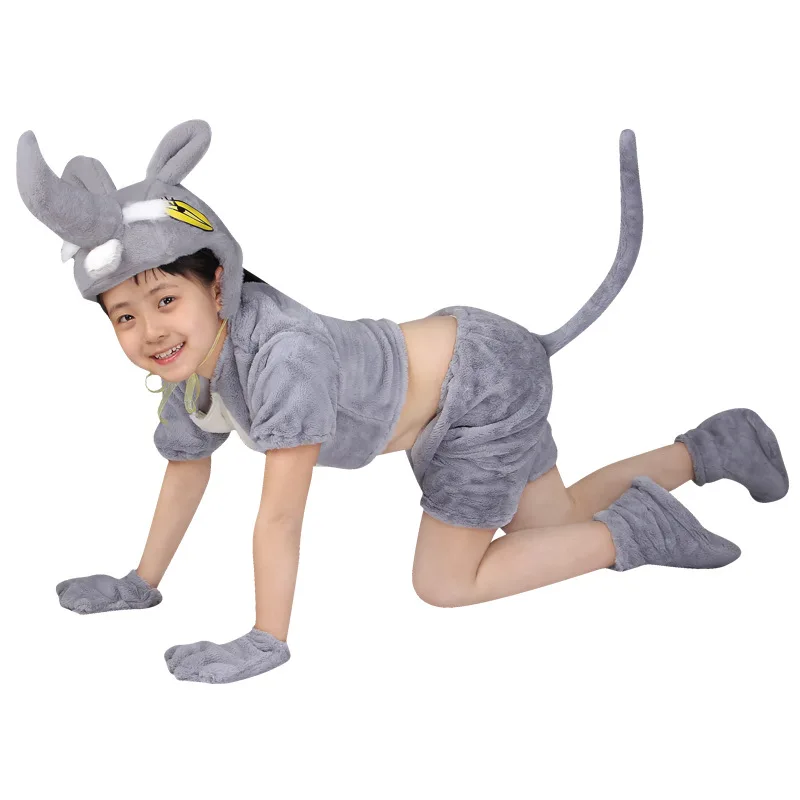 Halloween Outfit kindergarten animal Cosplay grey elephant jumpsuit costume party with Hand and foot covers