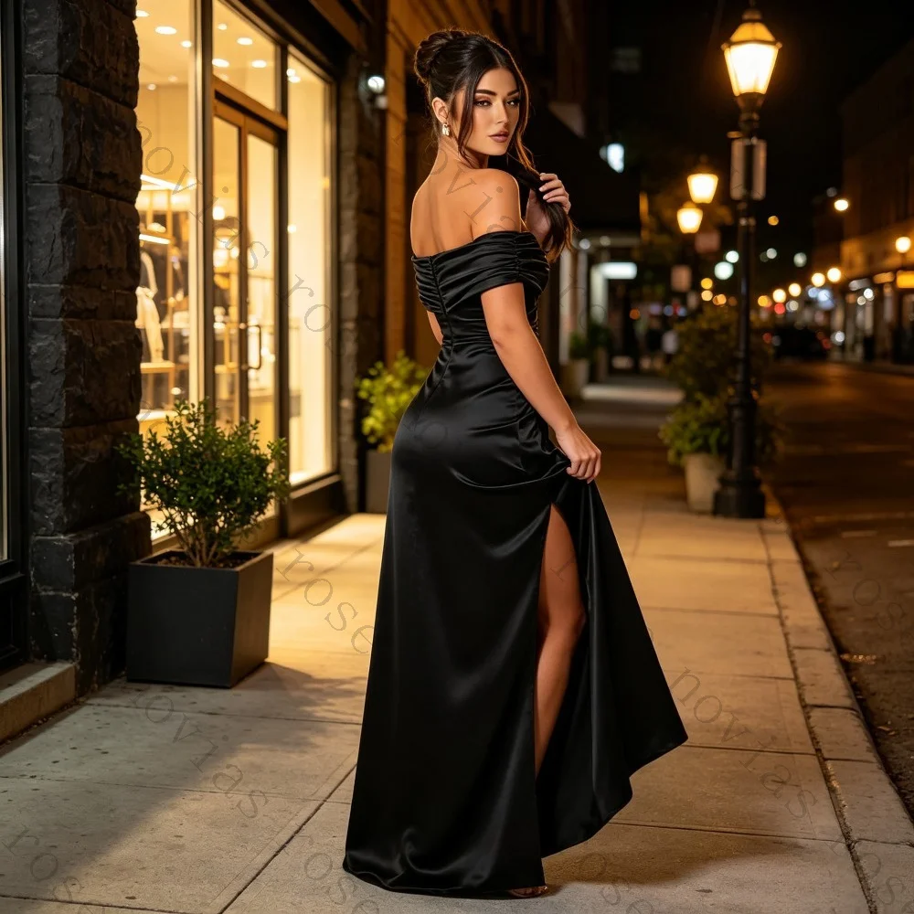 Customized Elegant Off Shoulder Satin Open Seam Evening Dresses 2026 New Folded Chest High Waist and Ruffled Edge Ball Gown