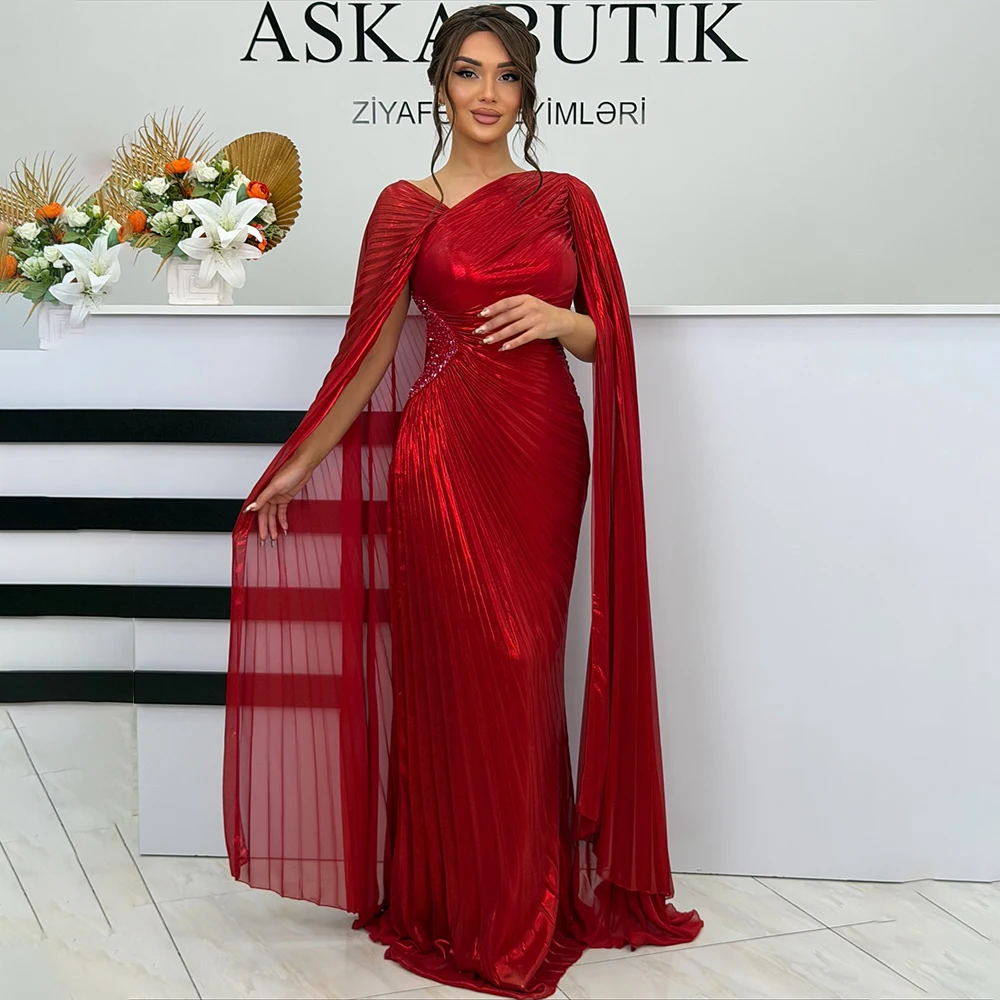 Vestido árabe saudí hecho a medida, vestido de noche plisado de crepé de Jersey escalonado, vestido de fiesta largo con cuentas sin espalda y tren