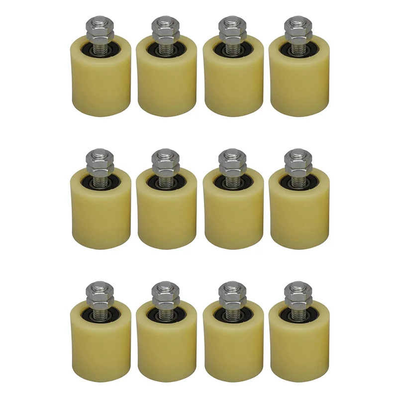 

12 шт., 48X50 мм, желтый, серебристый, нейлоновая сталь, плоский роликовый подшипник, направляющее колесо 6201, винт M12 для электрических дверей, раздвижных ворот