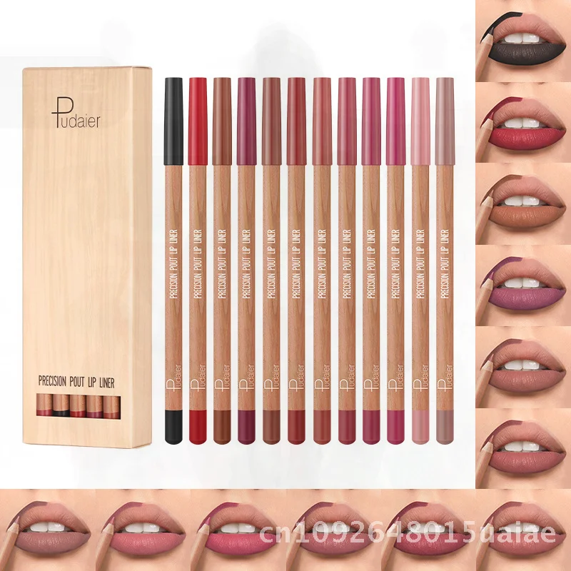 Pudaier Matte Lip Liner 12 colori Set Trucco labbra dall'aspetto naturale a lunga durata Penna per labbra con nebbia morbida per tutti i tipi di pelle