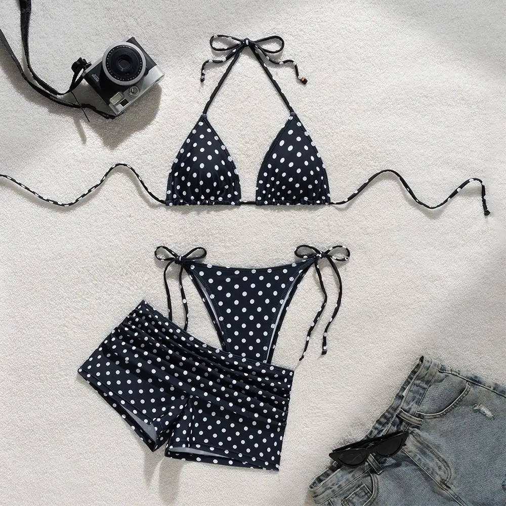 3Pcs/Set Fashion Summer Dot Bikinis Set Casual Beachwear Women Swimsuit Elegant Beach Bikini Vacation