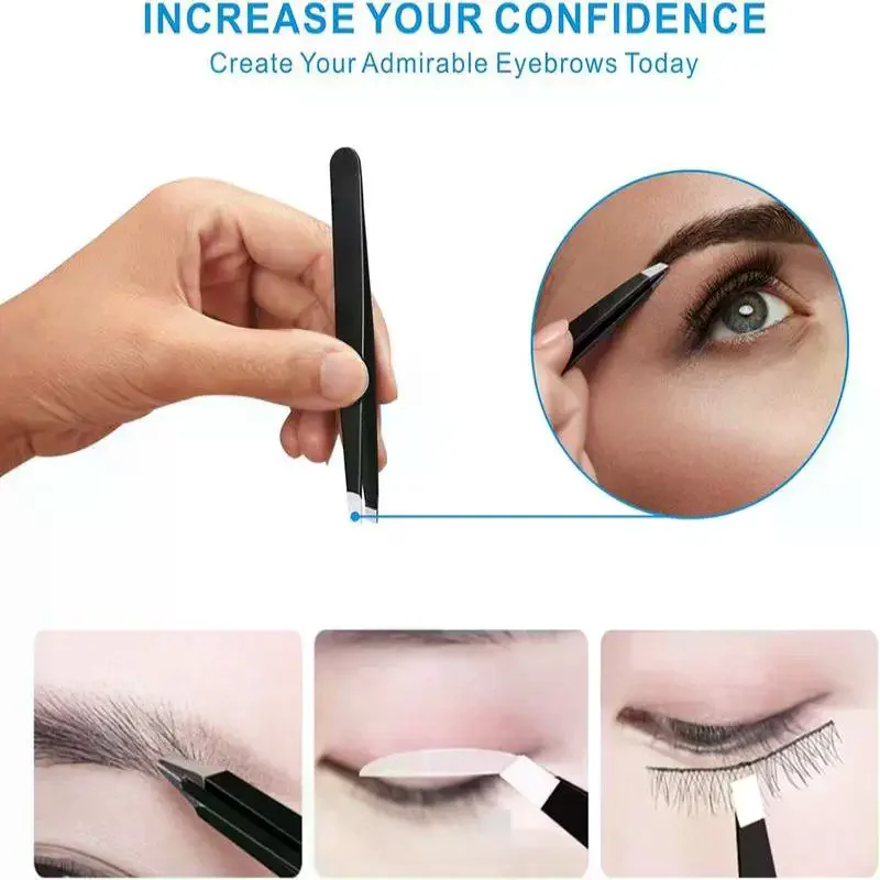 Tweezers Set 4 Pieces Professional Makeup Tool Stainless Steel Suitable For Eyebrows Excellent Precision For Facial