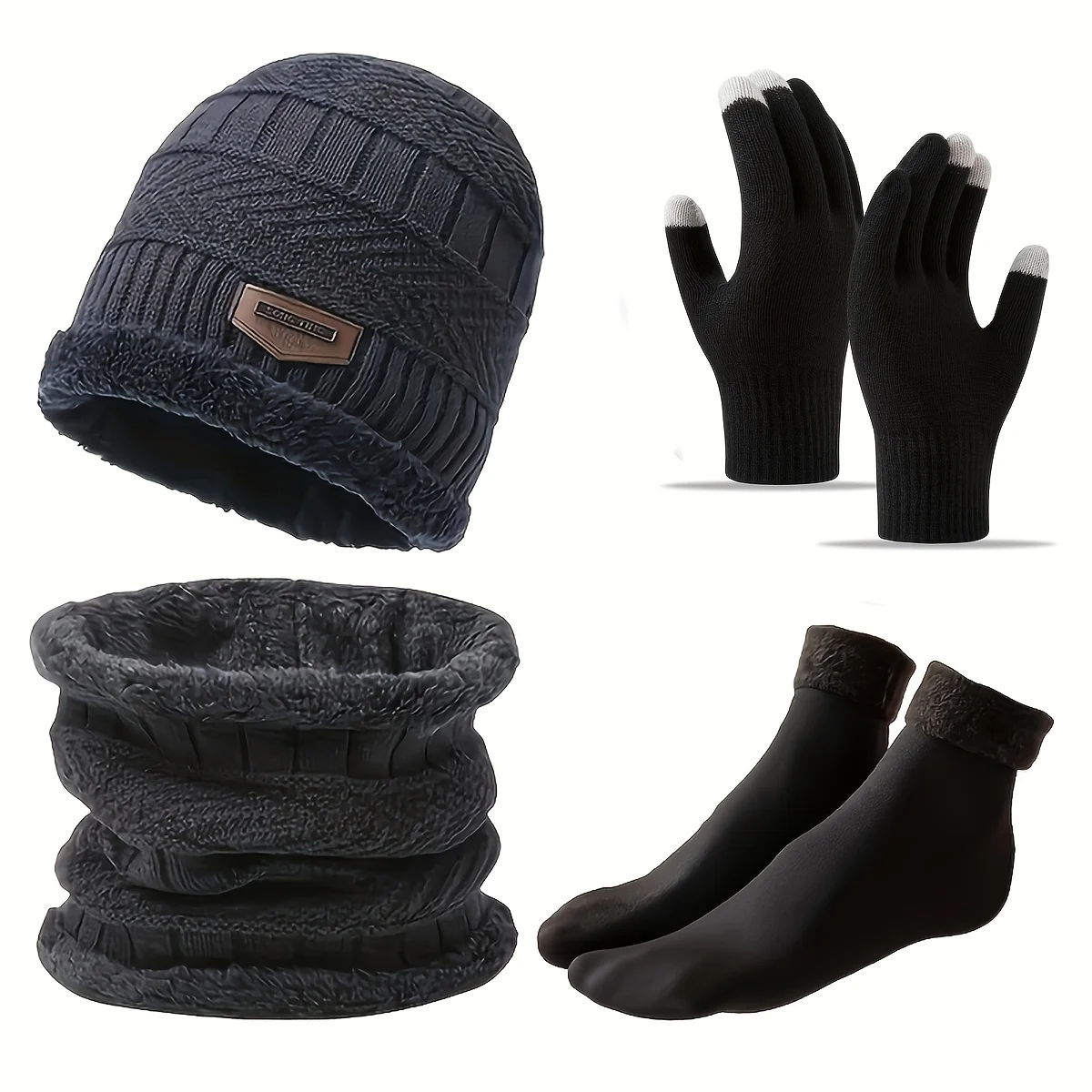 Conjunto de Inverno Masculino: Cachecol Quente, Luvas e Gorro (4 Peças), Cachecol Protetor para Exterior, Gorro de Malha Sky