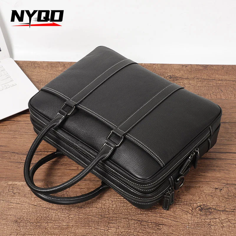 Men Laptop Briefcase Multiple Compartment Genuine Leather Business Handbag Large Capacity Shoulder Office Work Bag Сумка Мужская