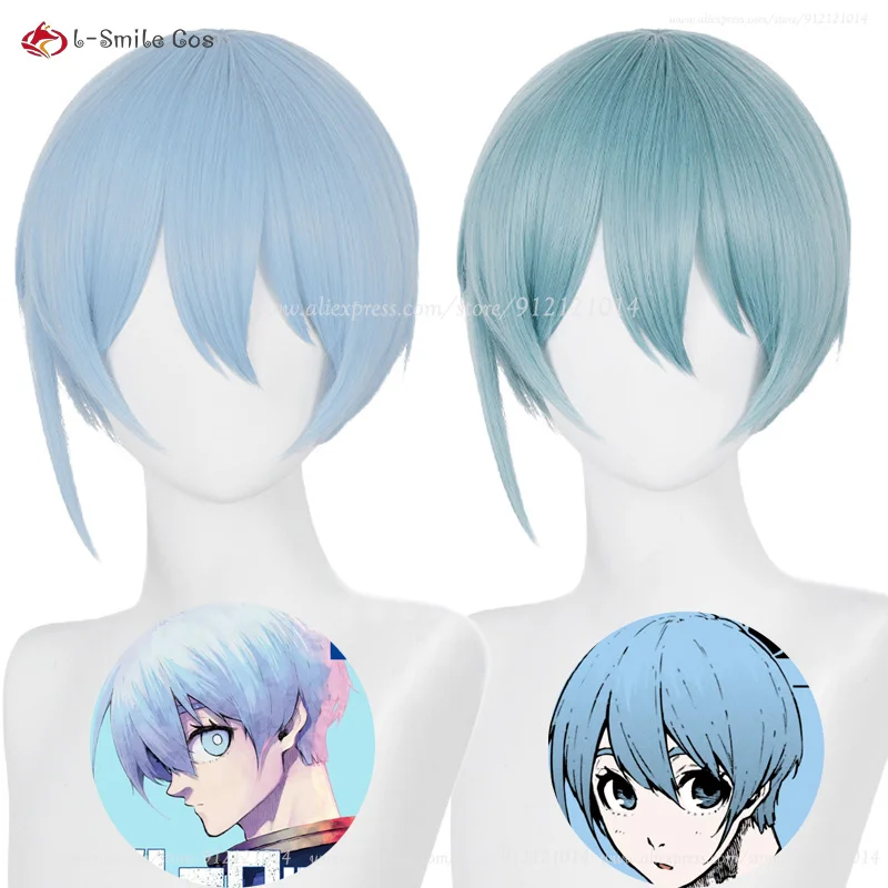 Anime  Cosplay Hiori Yo Cosplay Wig 28cm Light Blue Wigs Heat Resistant Synthetic Hair Halloween Costumes Wig + Wig Cap