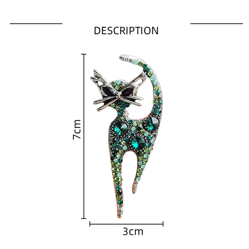 Retro Vintage Shiny Colorful Cat Brooch for Women Men Cool Kitten Animal Pins Suit Jewelry Accessories Party Gifts 2024 New