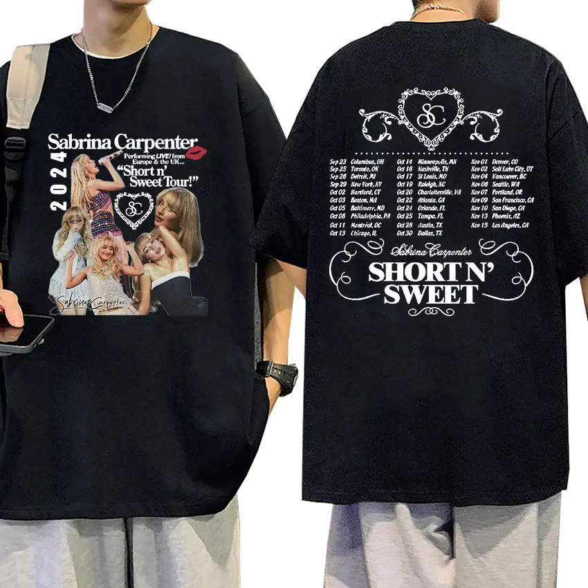 Sabrina Carpenter Short N Sweet 2024 Tour T Shirt Men Women Retro Fashion Short Sleeve T-shirt Harajuku Oversized Cotton Tshirts