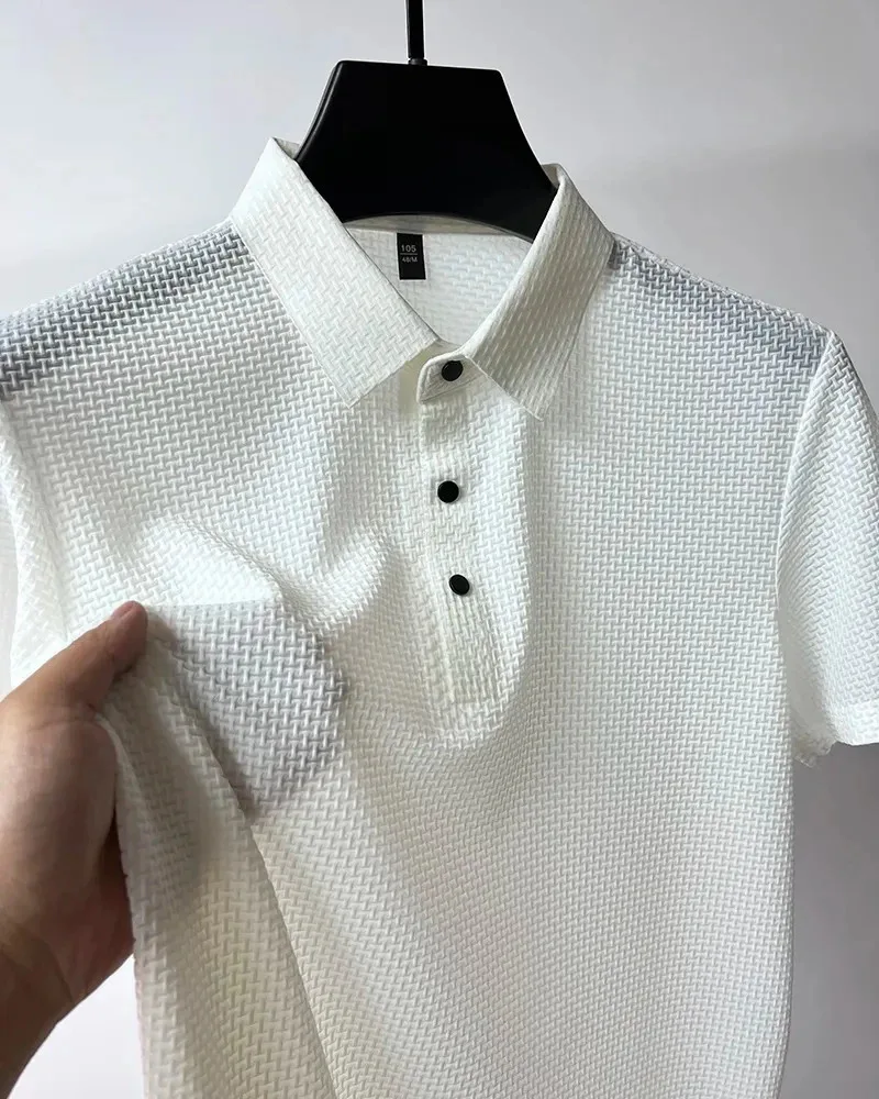 New fashionable men's clothing in 2025. Breathable ice silk jacquard short-sleeved  men's POLO shirt mens designer t shirt - Image 4
