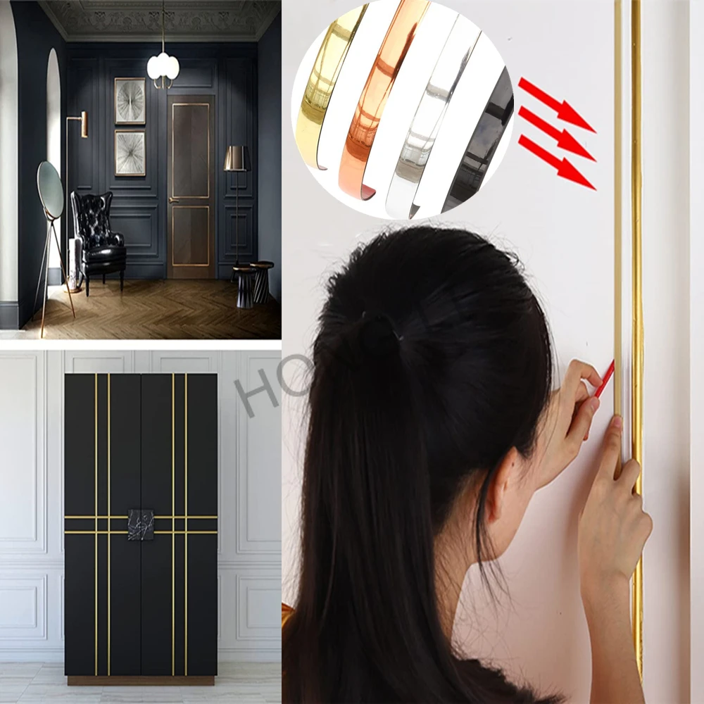 

5M Gold tile tape Self Adhesive Wall Stickers Imitation metal Living Room Decoration Lines Background Wall Ceiling Edge Strip