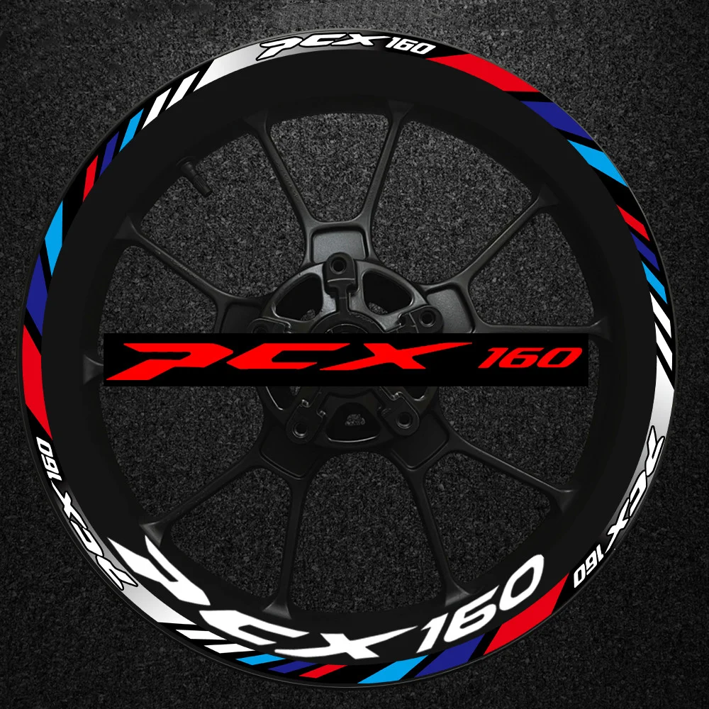 For Honda PCX160 PCX 160 Front 14 13 Laser Rainbow Reflective Motorcycle Wheel Hub Stickers Moto Rim Decals Accessories