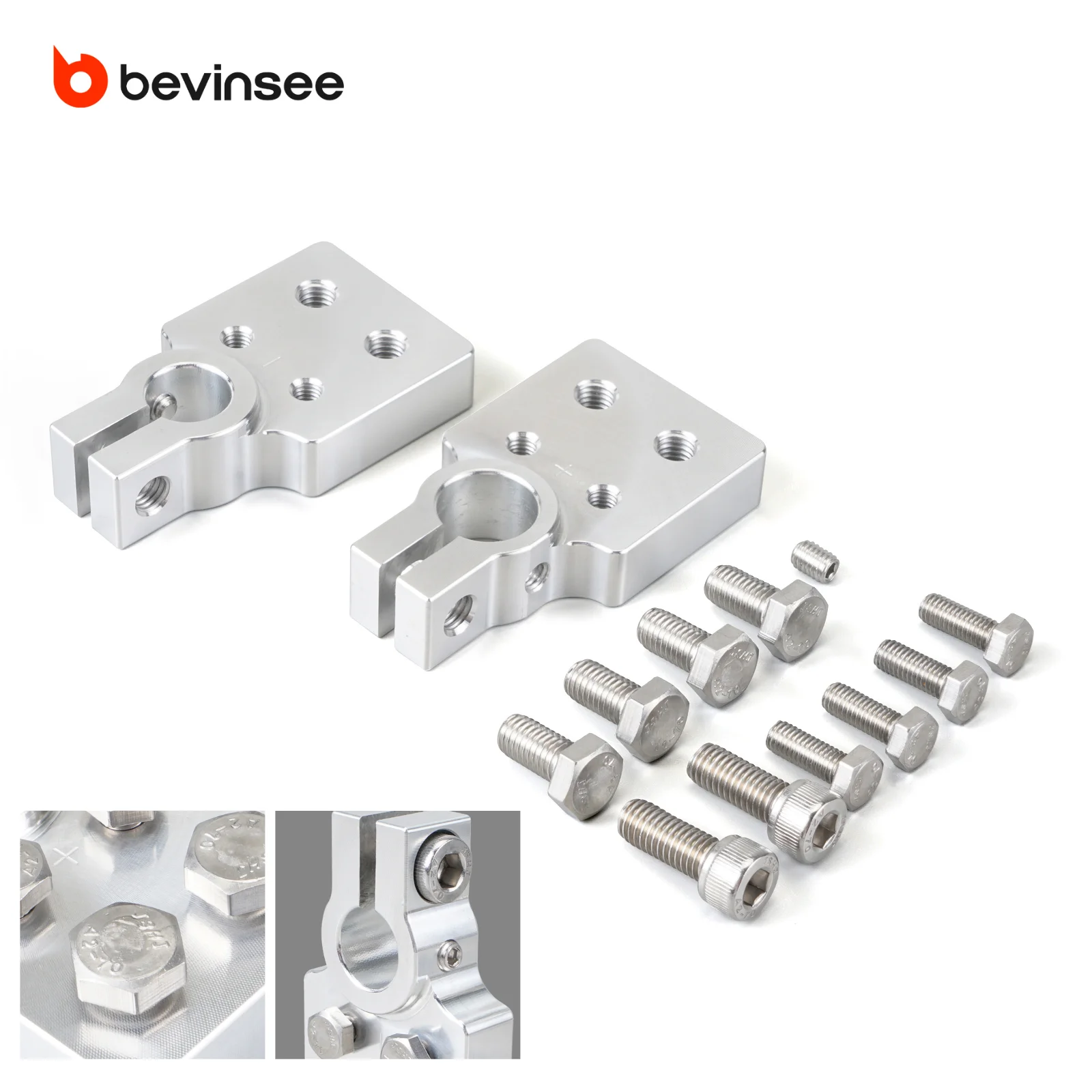

BEVINSEE 4 Spot Flat Battery Terminal for Northstar AGM34 AGM27 SAE Post, 4/0 AWG Car Audio Positive Negative