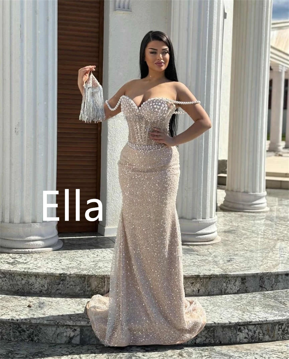 

Роскошное вечернее платье из тюля с русалкой по индивидуальному заказу, темпераментное платье без бретелек с открытыми плечами, платье для выпускного вечера, современное вечернее платье с жемчугом