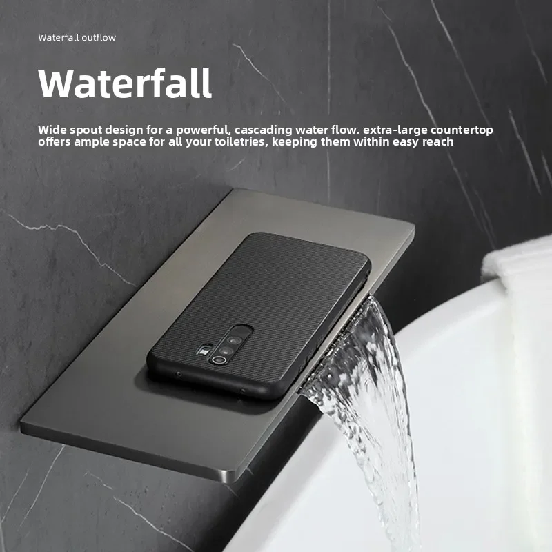 Concealed Wall Mounted Two Function Waterfall Shower Set All Copper Gun Gray Hot Cold Hidden Bathtub Shower Mixer Tap