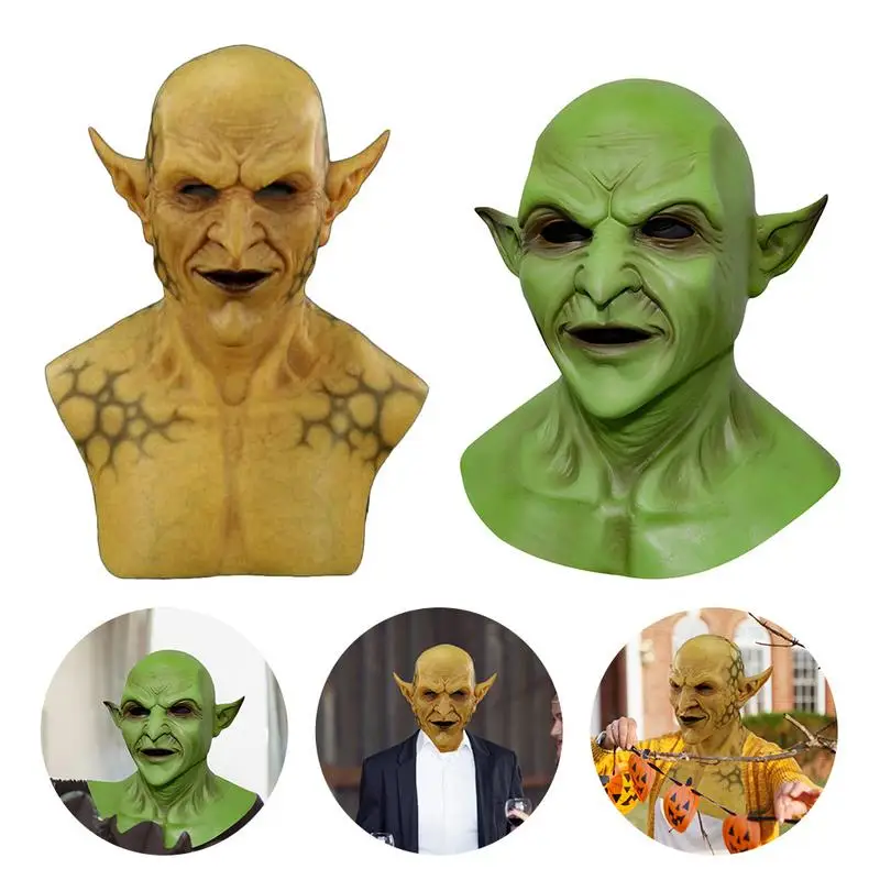 Halloween Yellow Imp Demon Mask Dark Game Green Imp Gothic Mask Evil Cosplay Masquerad Party Dress Top Realistic Zombie Headwear