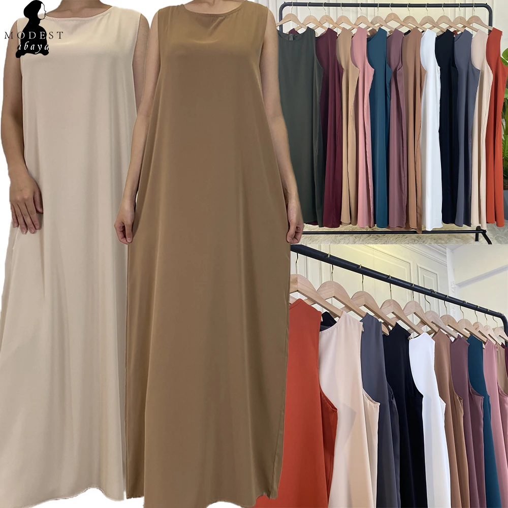 Abayas for Women Long Dress Sleeveless Underdress Slim Arabic Abaya Robe Ramadan Kaftan Turkish Dubai East Tax Products Turkey