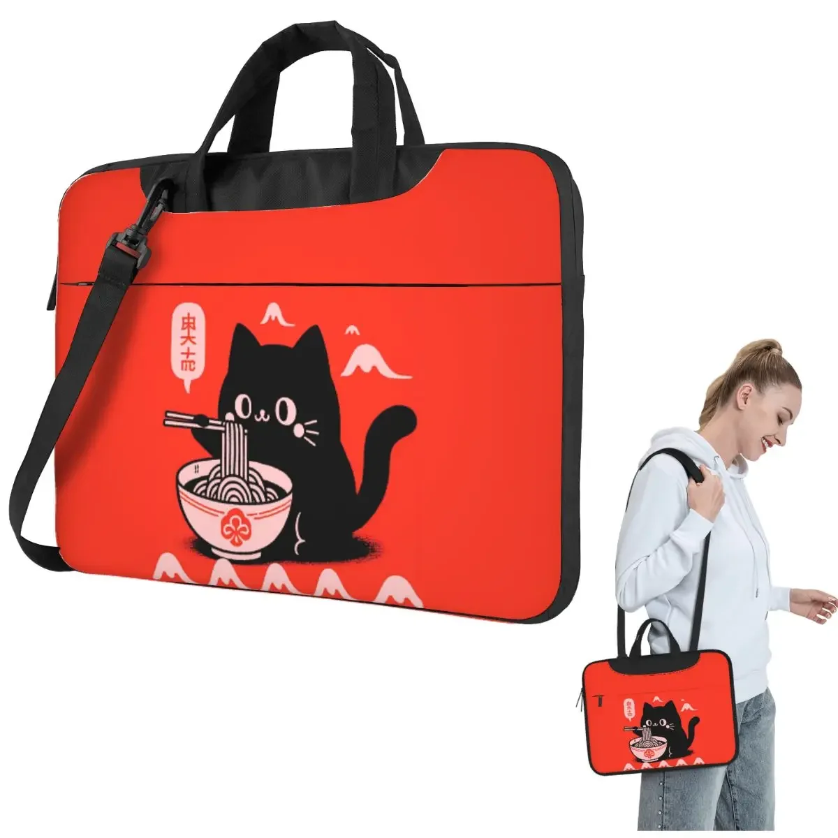 Charming In An Old Japanese Style For Cats Crossbody Laptop Bag Case Computer Bag Resistant Protective Notebook Pouch for Lenovo