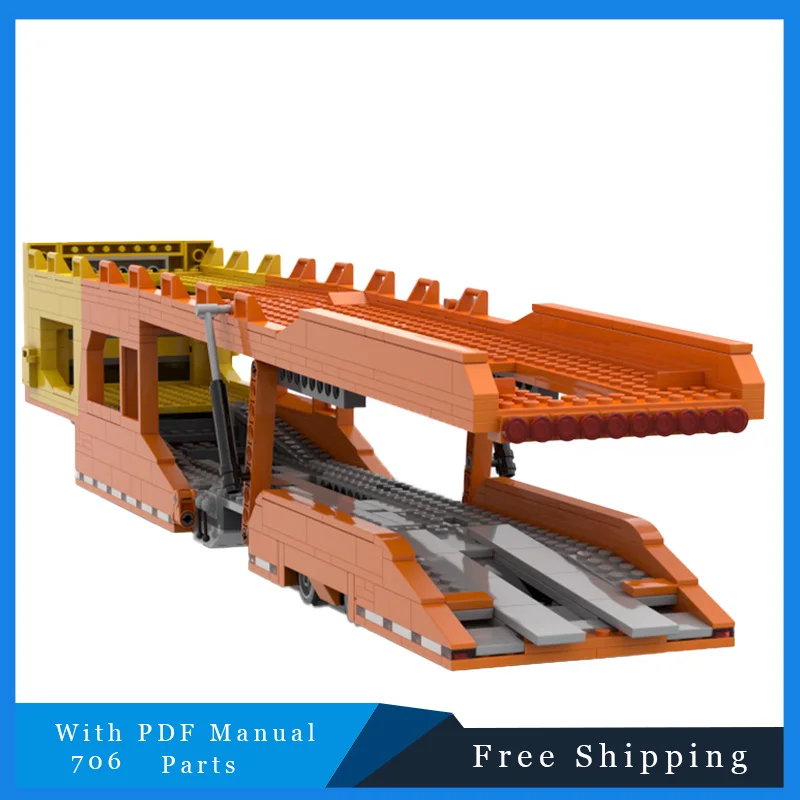 706 PCS MOC Bouwsteen Oranje Sportwagen Trailer Technisch Model Creatief Onderwijs DIY Montage Speelgoed Voor Kinderen Kerstcadeau