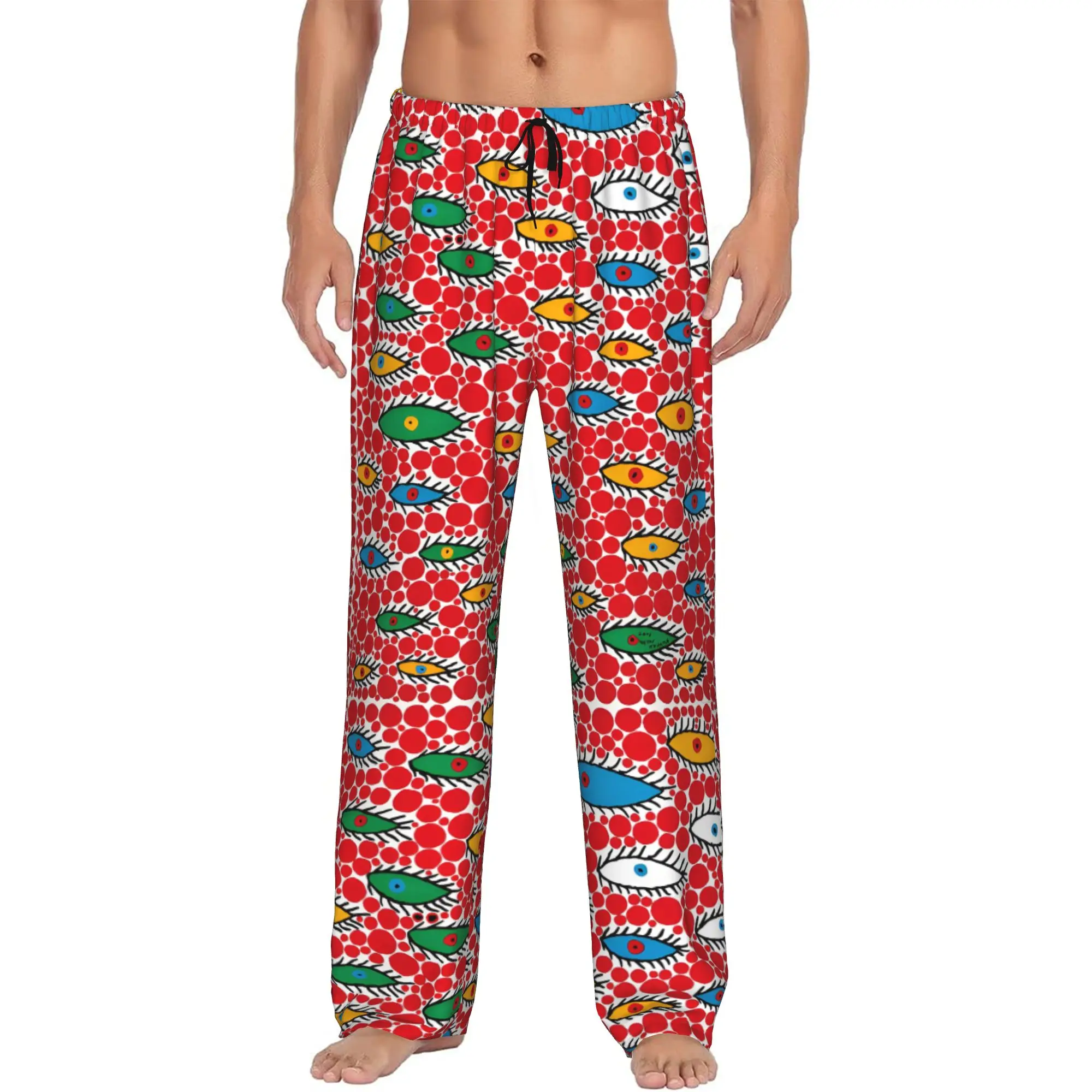 Custom Yayoi Kusama Aesthetic Pajama Pants for Men Abstract Art Lounge Sleep Stretch Sleepwear Bottoms with Pockets