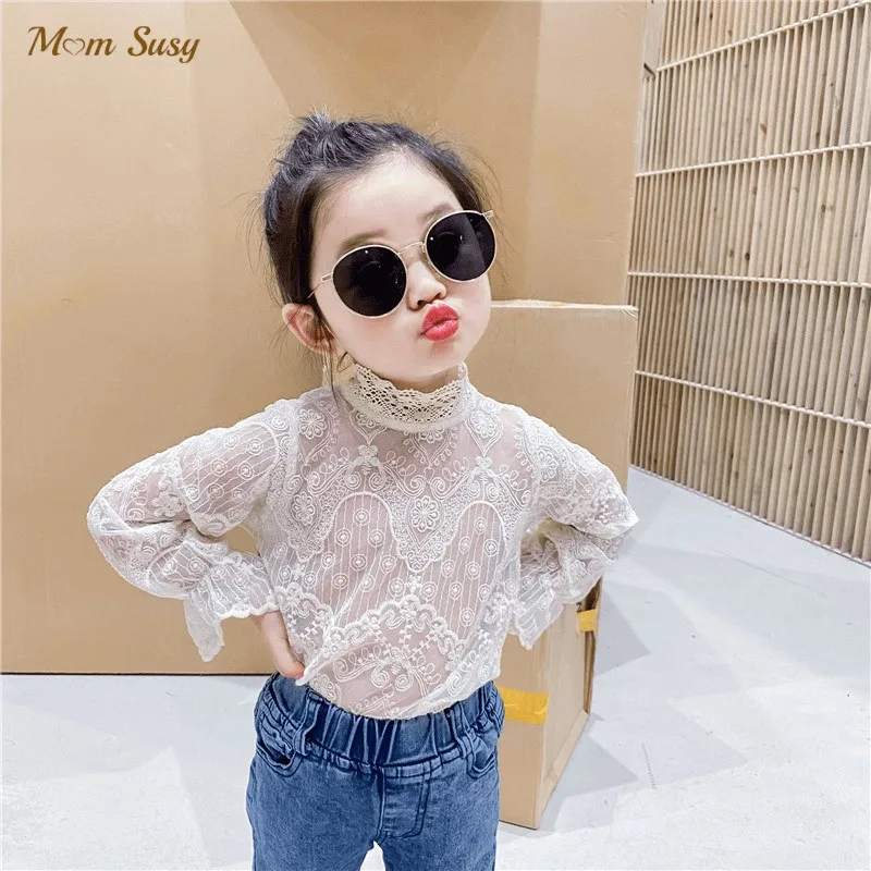 Baby Girl Princess Lace Shirt Infant Toddler Child Tshirt Long Sleeve Girl Blouses Top Spring Autumn Summer Baby Clothes 1-7Y