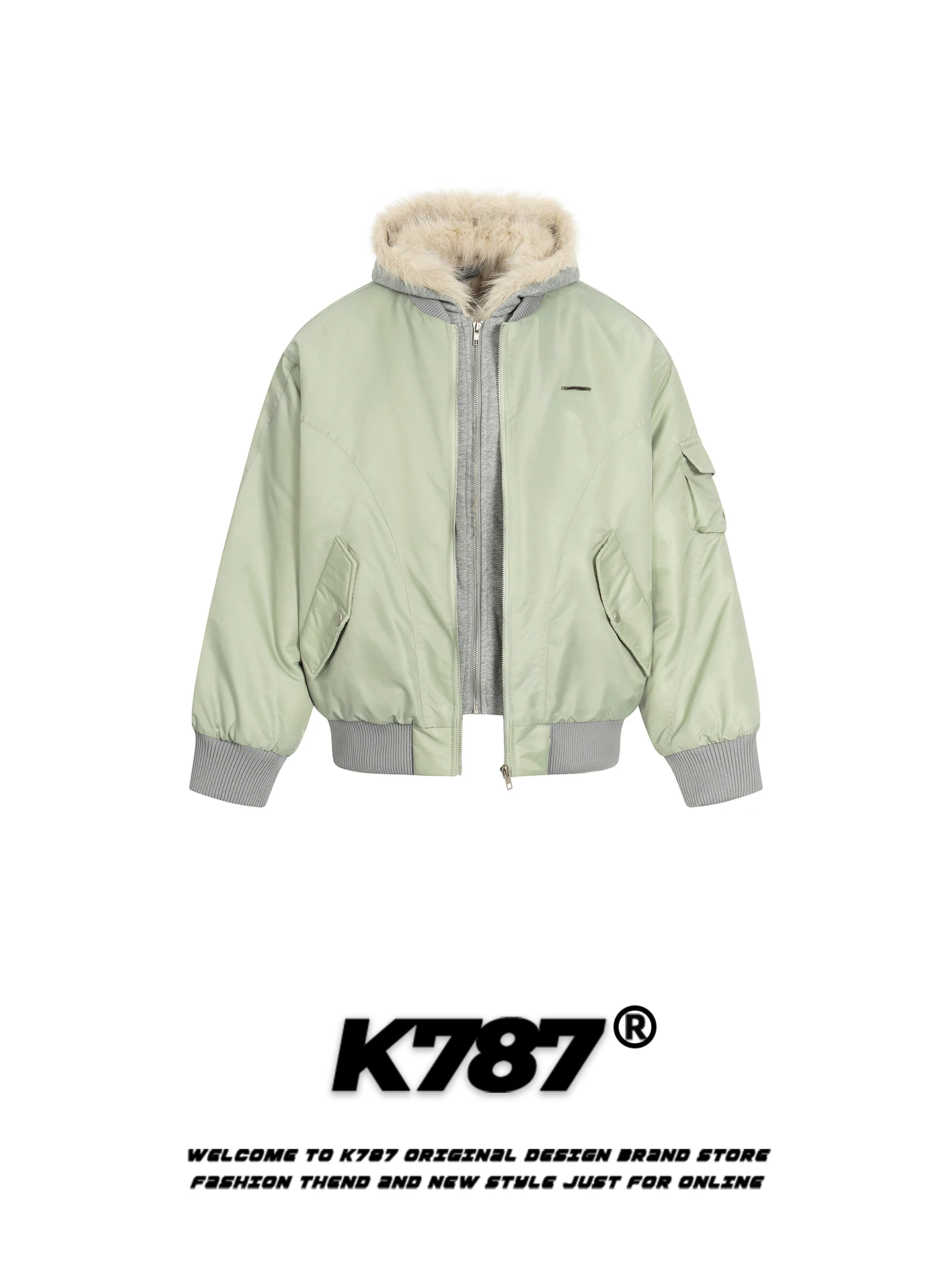 

K787 American Sle Thiened Warm Hooded Cotton Jaet with Fur Collar Men Women Winter Coat Youth Faion Casual Wear