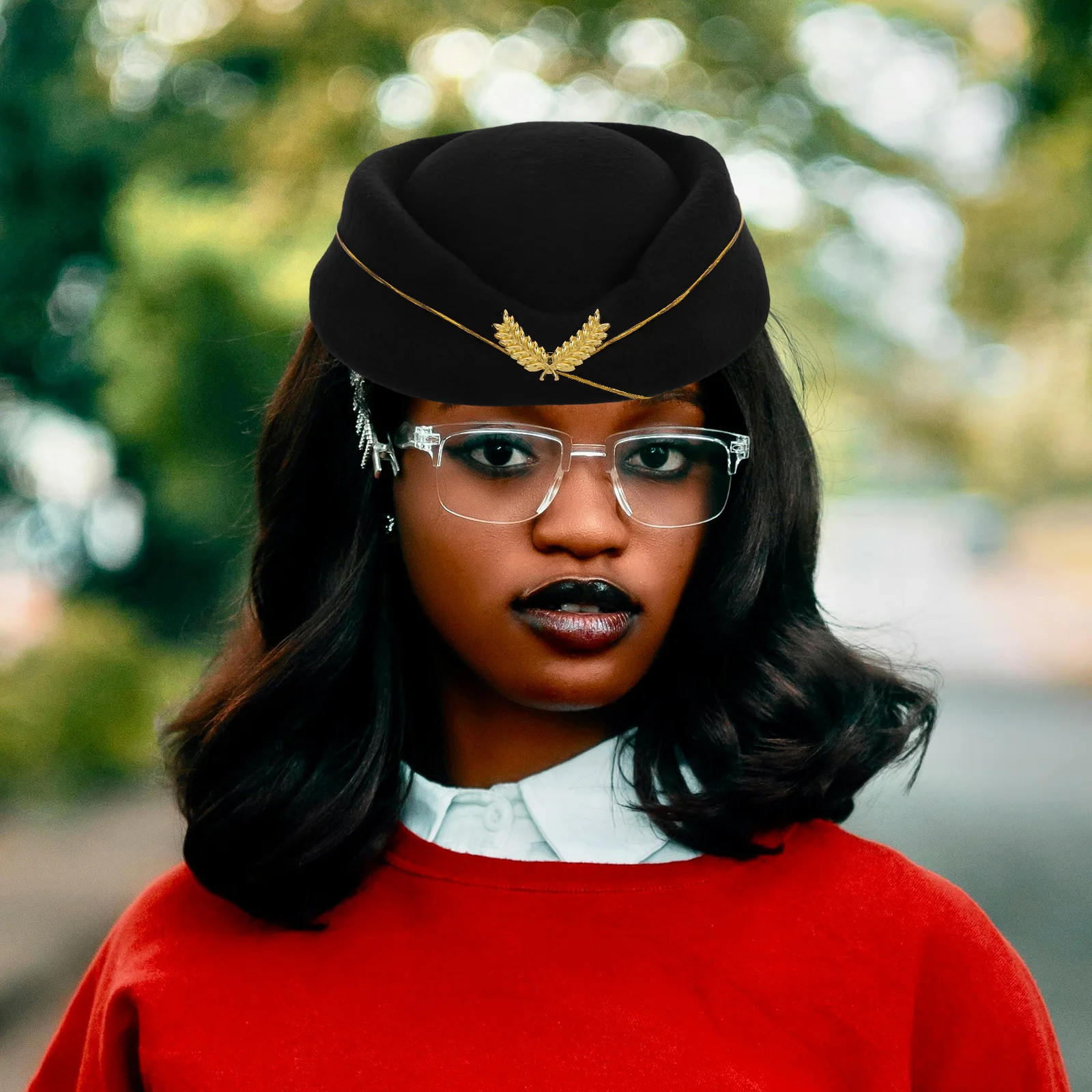 

Stewardess Hat Accessories Felt Cap Black Airline Attendant Flight Cosplay Uniform Party Hat Bright Color Women Easy Wash Dry