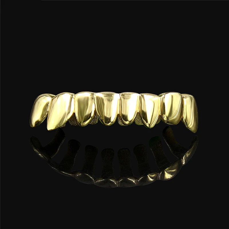 Juego de Grillz de dientes irregulares Unisex, 8 dientes, Color dorado, tapas de dientes extraíbles, joyería de moda