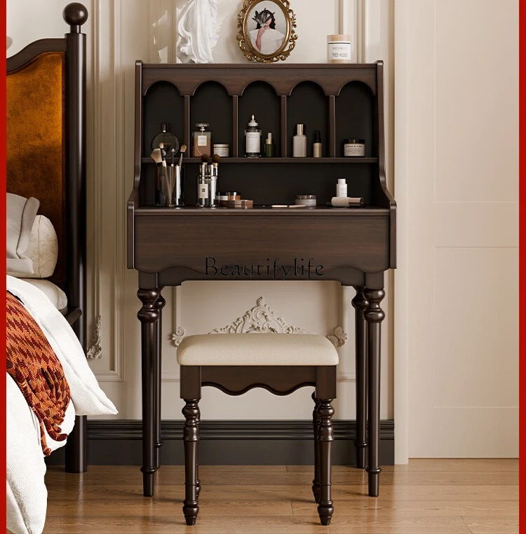 

French Retro Solid Wood Arch Vanity Modern Simple Small Makeup Table