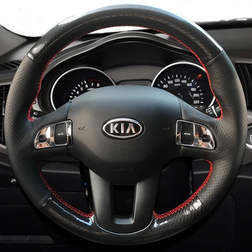 Cubierta trenzada personalizada para volante de coche, fibra de carbono, cuero genuino, 100%, apto para Kia Sportage 3, 2011, 2012, 2013, 2014, Kia Ceed 2010
