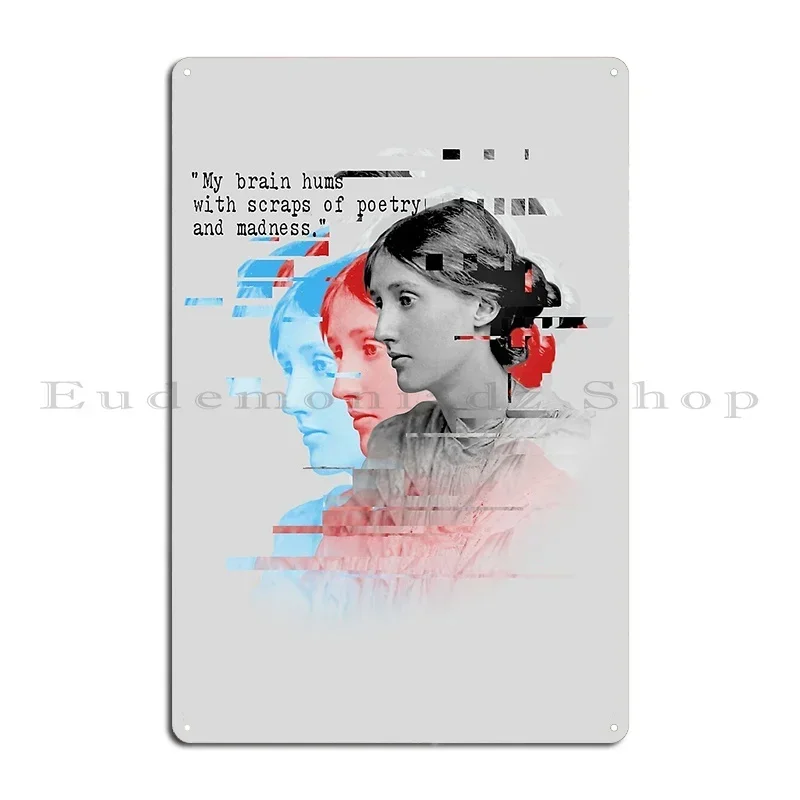 Virginia Woolf Portrait And Quote Metal Sign Cinema Designer Mural Pub Design Tin Sign Poster
