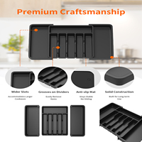 Cutlery Tray Utensil Drawer Organiser, Expandable Storage Tray for Kitchen,with 6 to 8 Compartments Large Capacity,Black