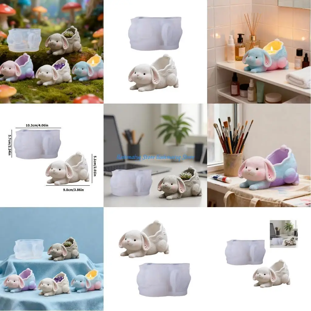 

573B Flexible Silicone Rabbits Mould Jewelry Making Art Concrete Planter Designs