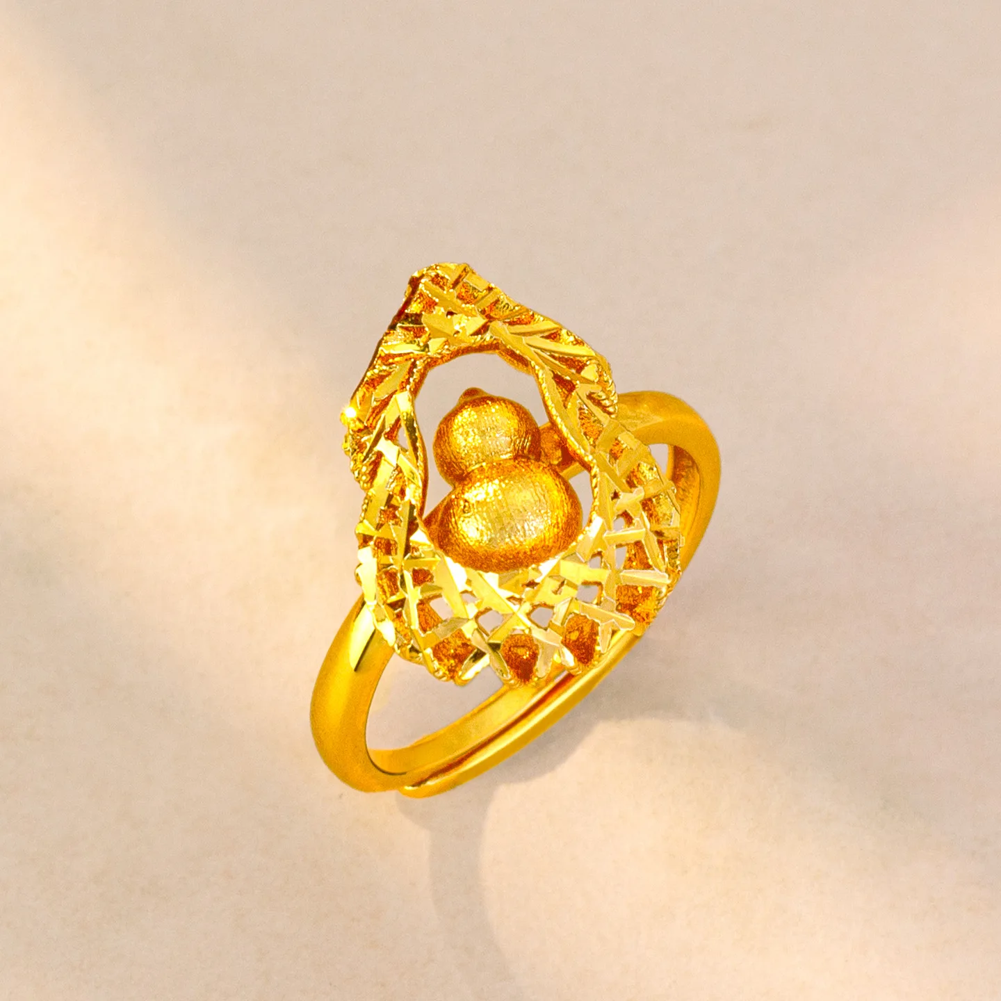 

Роскошное кольцо из чистого золота 9999 пробы 24 карата с полой тыквой, регулируемое женское кольцо