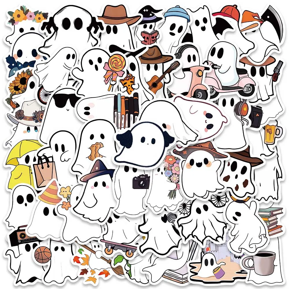 50pcs Waterproof Graffiti Cute Cartoon Ghost Stickers For Luggage Guitar Laptop Skateboard Diary Vinyl Car Decals