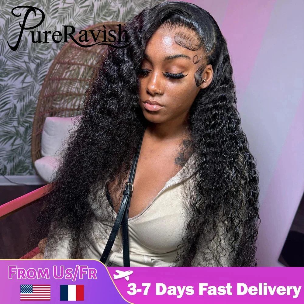 Perruque Lace Front Wig sans colle naturelle ondulée, cheveux humains, Deep Curly, HD, 13x4, 13x6, pre-plucked, densité 180%, pour femmes