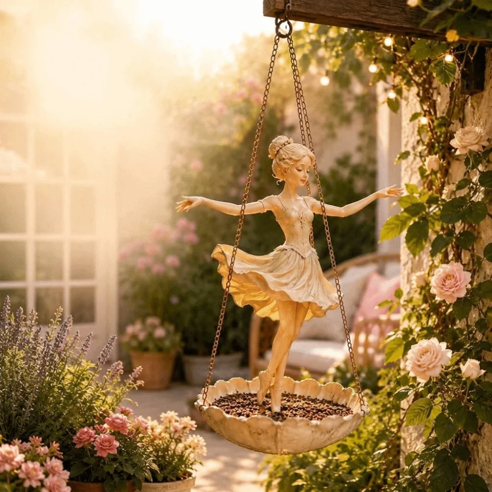 Resin Ballet Dancer Hanging Planter Elegant Vintage Fairy Flower Pot UV Resistant Creative Girl Hanging Plant Basket