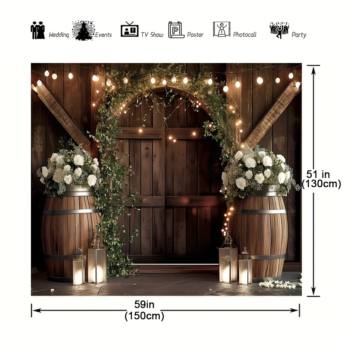 Rustic barn door background Retro country wedding white floral plank light Western anniversary photography background