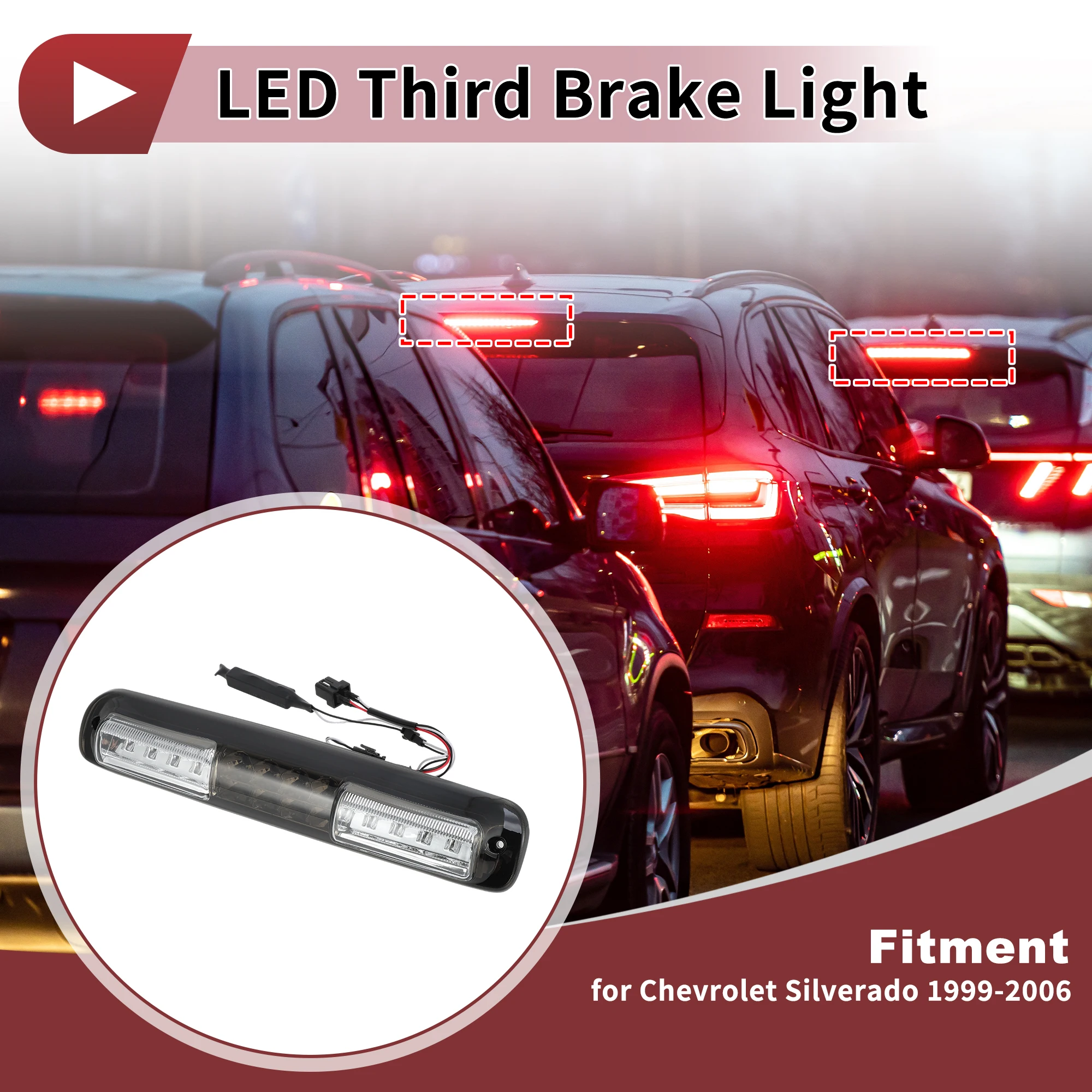 UXCELL High Mounted LED Third Brake Light for Chevrolet Silverado 1999-2006 16525205