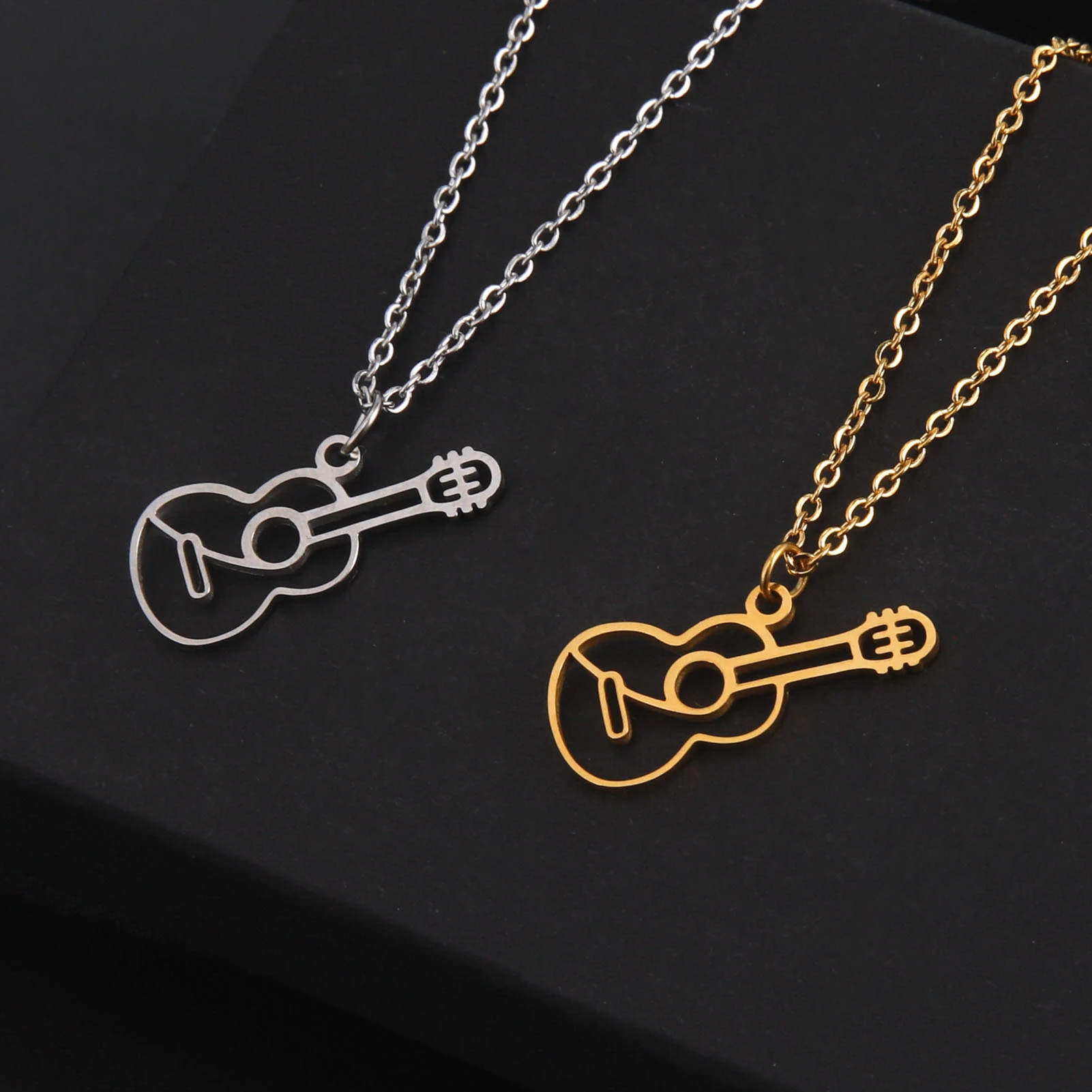 Unift Music Note Treble Clef Guitar Necklaces for Women Stainless Steel Pendant Trendy Music Jewelry Musician Violin Neck Chain