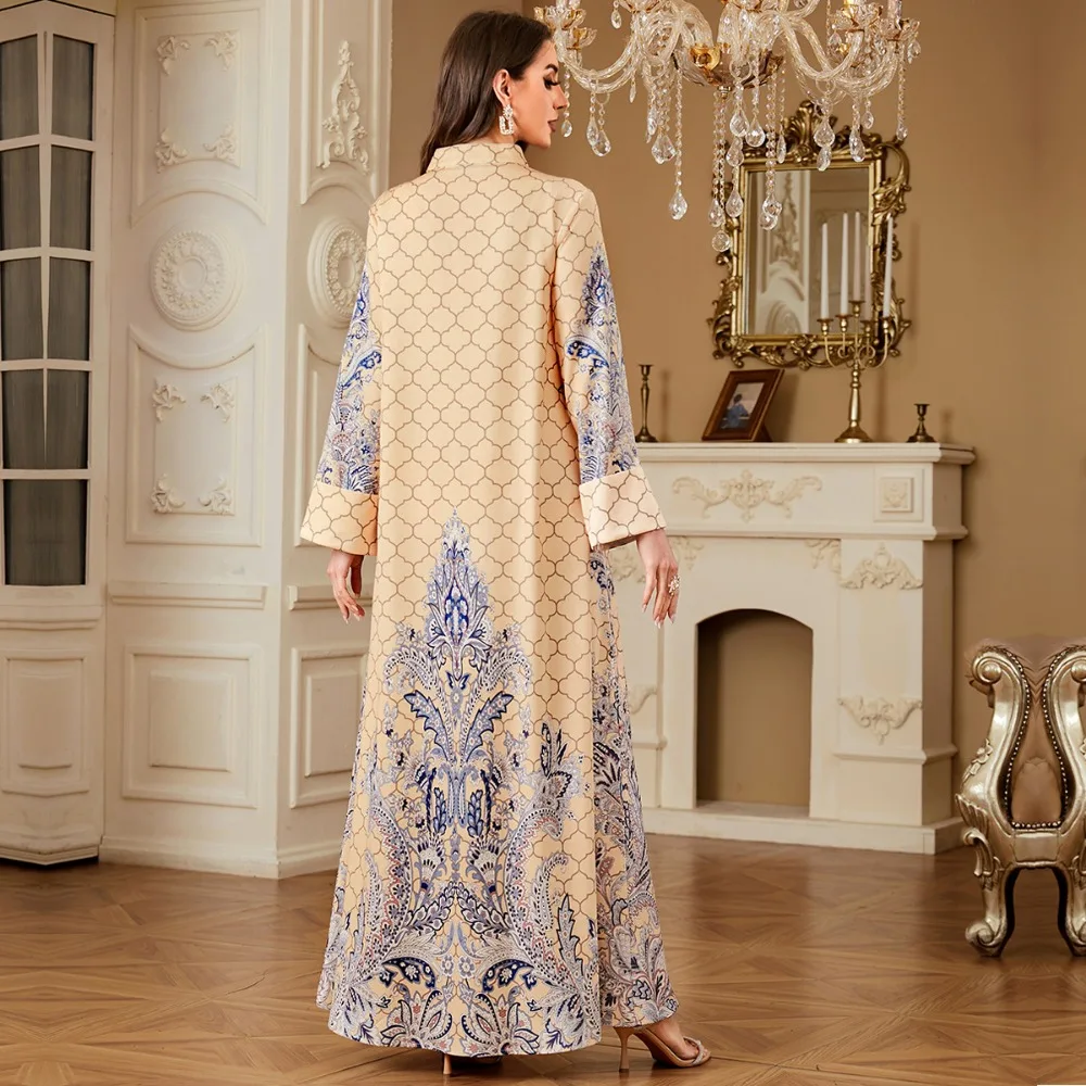 Eid femmes Robe imprimer Abaya musulman Jalabiya Ramadan robes longues dubaï Abayas caftan arabe longue Robe robes Largos fête Caftan