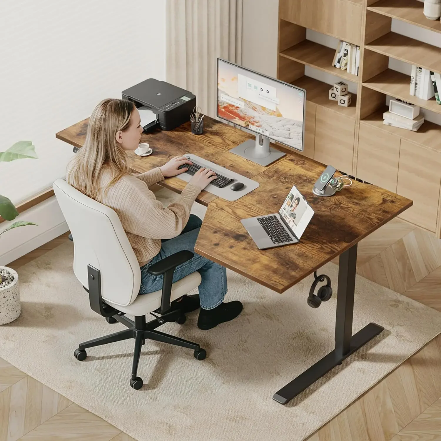 L Shaped Standing Desk 55 x 31.5 Inch, Electric Height Adjustable Corner Desk for Home Office