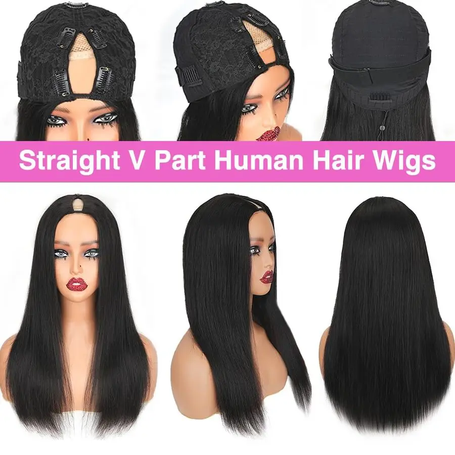 

V Part Wigs Human Hair Straight V Shape Wigs for Black Women Upgrade U Part Wigs No Leave Out No Sew In No Glue Clip in Half Wig