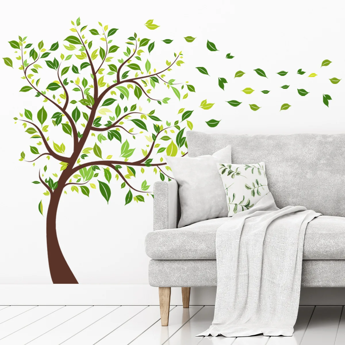 2PCS Plants Large Tree leaves Wall Stickers for Kids Room Bedroom Living Room Nursery Room Home Decor PVC Waterproof Wall Decals