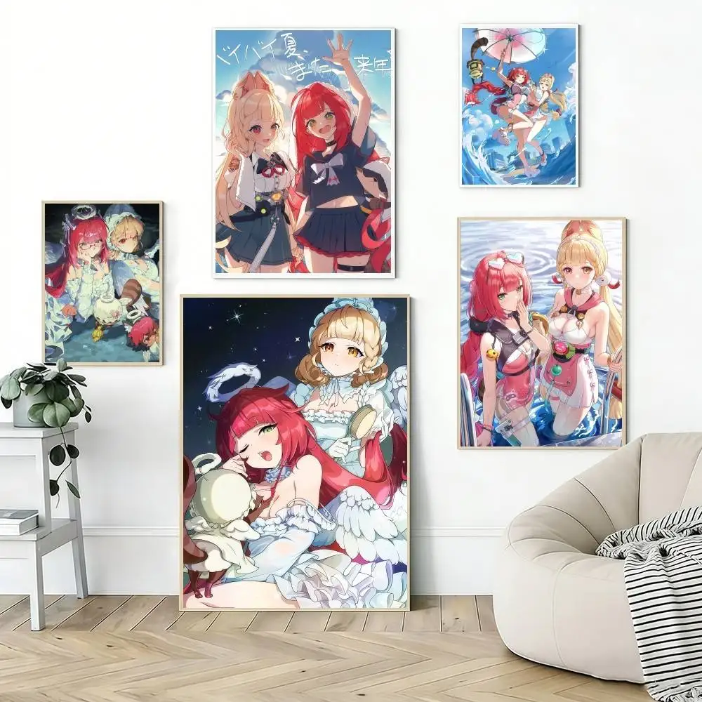 Game ZZZ Ukinami Yuzuha and Alice Poster Self Adhesive Decoration Bedroom Home Wall Sticker Prints Painting Living Room Office