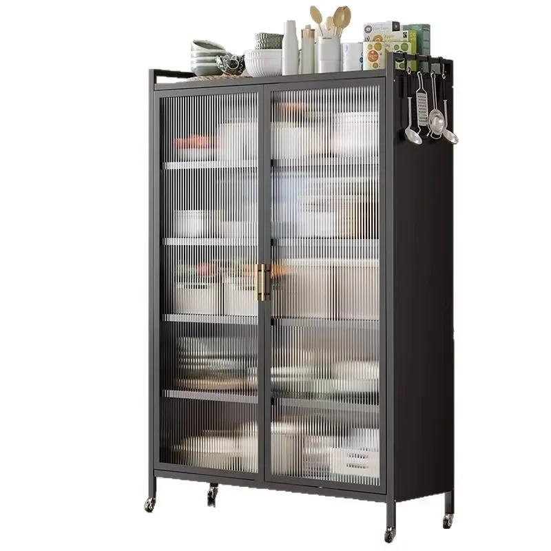 Luxury  Simple Kitchen Storage Rack with Glass Door Shelf Cabinet for Kitchen Appliances and Tableware Large-Capacity Storage