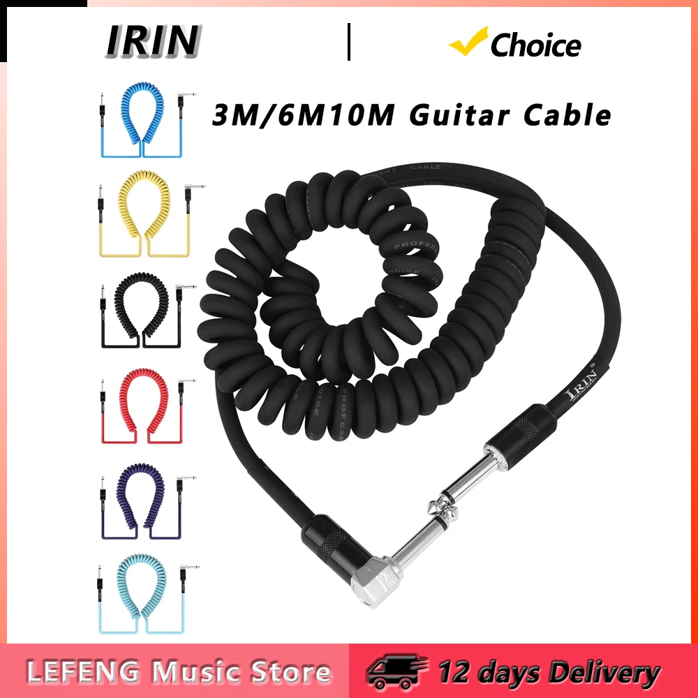 IRIN 3M/6M/10M Guitar Cable Amp Coiled Cable Straight/Angle 6.35Mm Male To Male Noise Reduction Line Guitar Parts Accessories