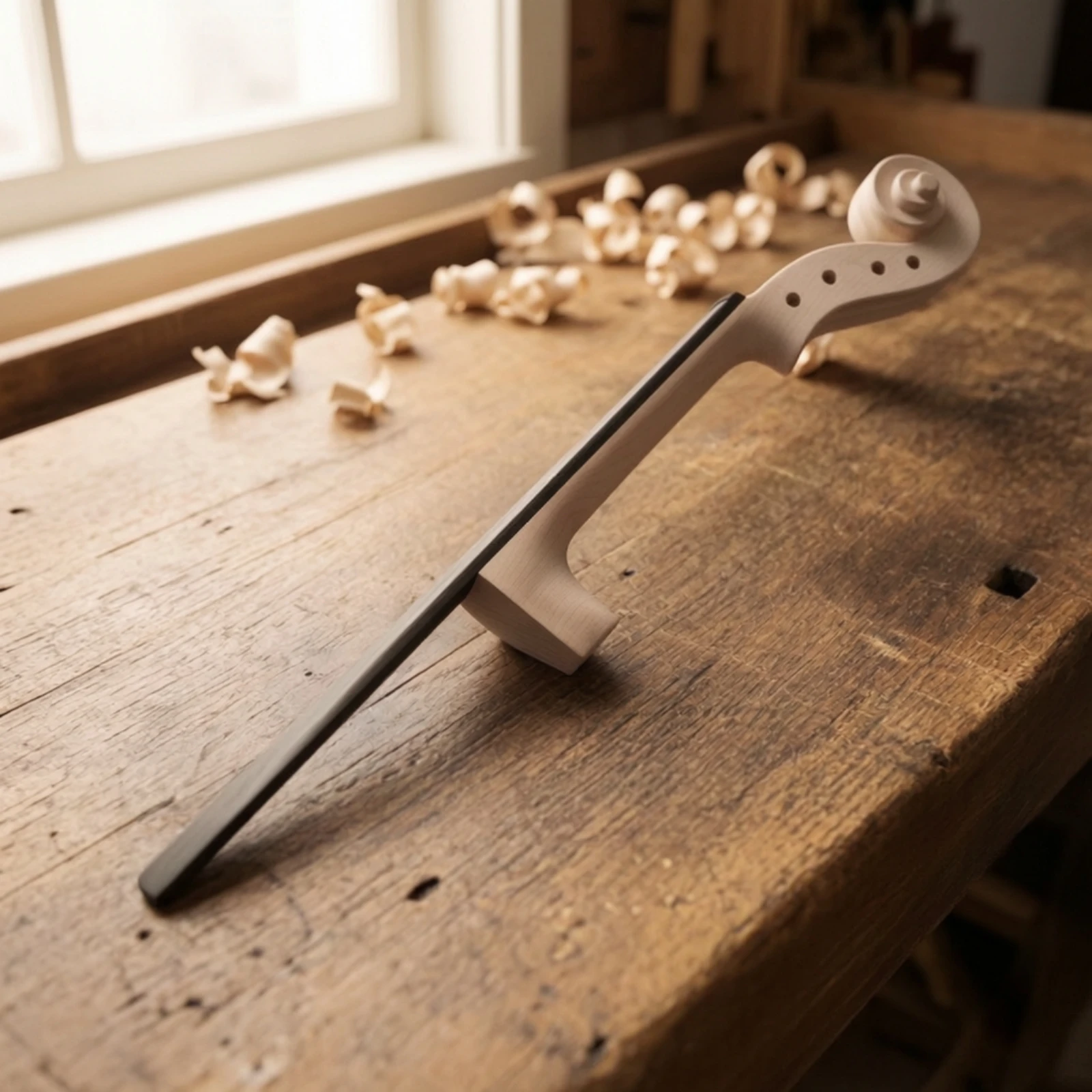 Violin Neck with Fingerboard Unfinished Violin Neck with Head Instrument Part Unvarnished Carved for Luthiers, Luthier Workshop