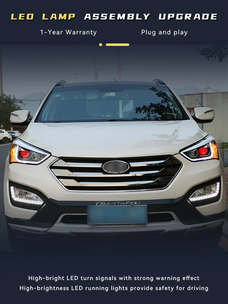 Car Light For Hyundai IX45 Santa Fe 2013-2018 Full LED Auto Headlight Assembly Lens Front Lamp Start Dual Lens Tools Accessories